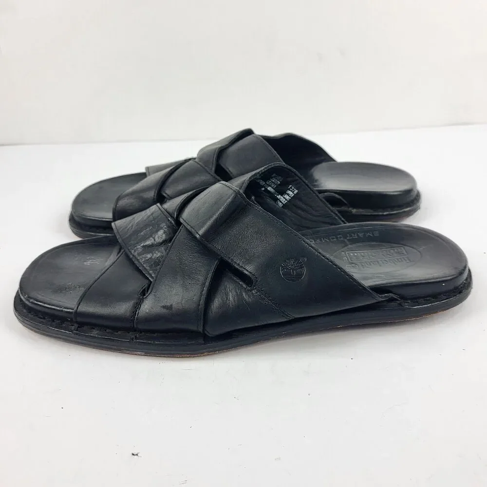 Vintage Timberland Smart Leather Slide Sandals Slip On Men's Size 12M Black